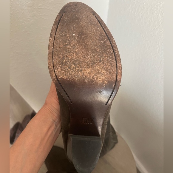 Frye Olive Suede Heeled Pull-On Cowboy Boots - Picture 13 of 15